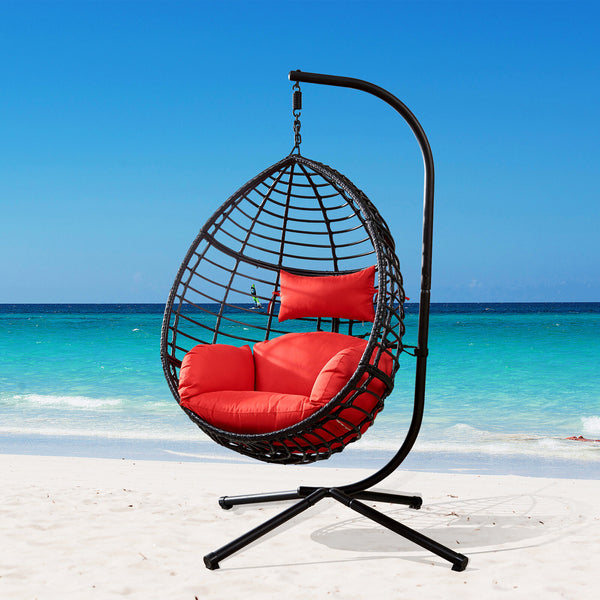 OVERDRIVE Lovely Swing Egg Chair with Stand, High-Quality Modern Design, 37.4x37.4x76.77 (Red)
