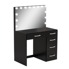 Ember Interiors Leia Modern Black Painted Vanity Table, Lights, for Bedroom