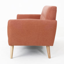 Noble House Abitha Fabric Tufted Sofa, Burnt Orange, Natural Oak