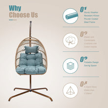 Nicesoul Foldable Wicker Hanging Egg Chair with Stand and Cushions for Indoor Outdoor, Blue