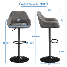 SMILE MART 2pcs Vintage Adjustable PU Leather Bar Stools with Backrest, Grey