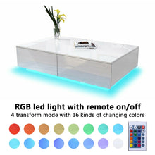Hommpa Coffee Table with 4 Drawers LED Center Table White High Gloss Finish