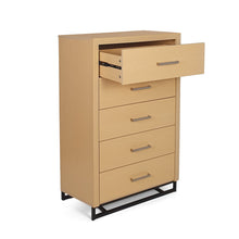Noble House Cayuga Faux Wood 5 Drawer Dresser, Natural and Black