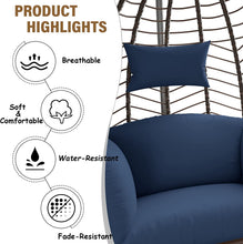 Kullavik Egg Chair with Stand Hammock Chair Wicker Rattan Patio Hanging Egg Chair, Indoor Outdoor Swing Egg Chair with Cushion Headrest for Patio Bedroom Porch Garden Balcony,Navy Blue