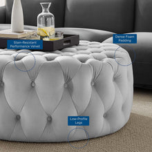 Modway Amour Tufted Button Large Round Performance Velvet Ottoman in Light Gray