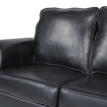 Noble House Amedou Faux Leather 3 Seater Sofa with Nailhead Trim, Midnight Black and Dark Brown