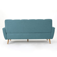 Noble House Triton Tufted Fabric Sofa, Blue, Natural