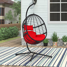 Abble Wicker Hanging Egg Chair with Cushion and Stand - Black