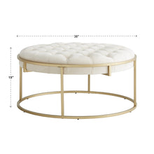 Weston Home Oddie Gold Finish Velvet Button Tufted Round Ottoman, Beige