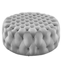 Modway Amour Tufted Button Large Round Performance Velvet Ottoman in Light Gray
