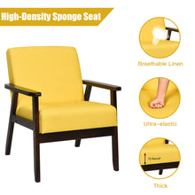 Gymax Fabric Armchair Wooden Upholstered Accent Chair Home Office Yellow