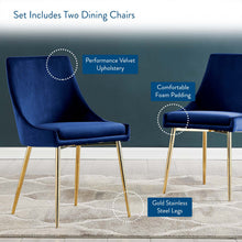 Modway Viscount Performance Velvet Dining Chairs - Set of 2 in Gold Navy