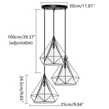 Industrial 3-Lights Pendant Light Fixture, Metal Cage Pendant Lighting Black, E27 Socket Vintage Cage Hanging Ceiling Lamp, Industrial Lighting Fixture for Kitchen Home Lighting (Cage Pendant Light)