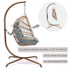Nicesoul Foldable Wicker Hanging Egg Chair with Stand and Cushions for Indoor Outdoor, Blue