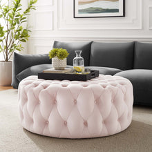 Amour Tufted Button Large Round Performance Velvet Ottoman-EEI-5469