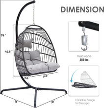 Radiata Foldable Wicker Rattan Hanging Egg Chair with Stand