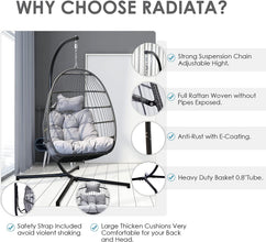 Radiata Foldable Wicker Rattan Hanging Egg Chair with Stand