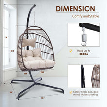 RADIATA Foldable Wicker Rattan Hanging Egg Chair with Stand, Swing Chair with Cushion and Pillow, Lounging Chair for Indoor Outdoor Bedroom Patio Garden (Beige with Stand)
