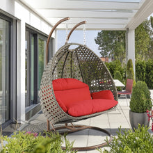 LeisureMod Beige 2 Person Hanging Double Swing/ Rattan Egg Chair