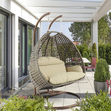 LeisureMod Beige 2 Person Hanging Double Swing/ Rattan Egg Chair