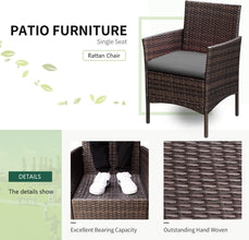 Greesum 3 Pieces Patio Furniture PE Rattan Wicker Chair Conversation Set, Gray and Beige