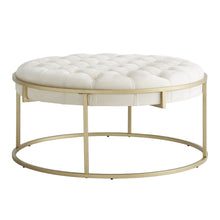 Weston Home Oddie Gold Finish Velvet Button Tufted Round Ottoman, Beige
