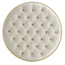Weston Home Oddie Gold Finish Velvet Button Tufted Round Ottoman, Beige