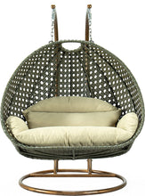 LeisureMod Beige 2 Person Hanging Double Swing/ Rattan Egg Chair