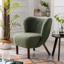 Merax Blush Modern Cute Plush Sherpa Accent Chair with Wood Legs Tufted Wingback Living Room Armchair