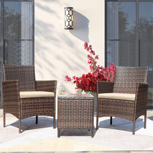Greesum 3 Pieces Patio Furniture PE Rattan Wicker Chair Conversation Set, Gray and Beige