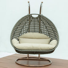 LeisureMod Beige 2 Person Hanging Double Swing/ Rattan Egg Chair
