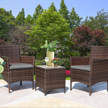 Greesum 3 Pieces Patio Furniture PE Rattan Wicker Chair Conversation Set, Gray and Beige