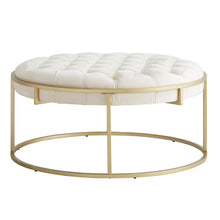 Weston Home Oddie Gold Finish Velvet Button Tufted Round Ottoman, Beige
