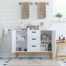 Homfa Console Cabinet for Dining Room, Sideboard Buffet Cabinet with 2 Doors and 3 Drawers , White and Natural