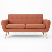 Noble House Abitha Fabric Tufted Sofa, Burnt Orange, Natural Oak
