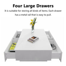 Hommpa Coffee Table with 4 Drawers LED Center Table White High Gloss Finish