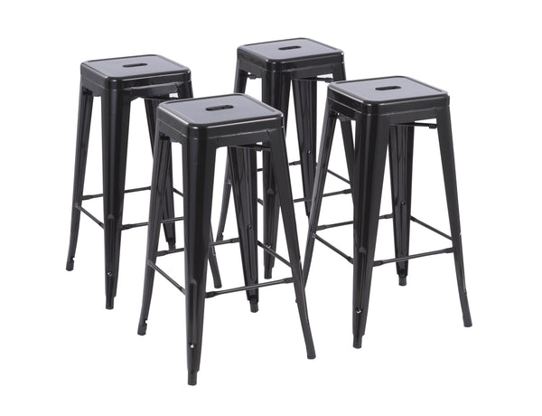 Howard 30inch Stackable Metal Barstool, Set of 4, Black Color, Backless Style, Full Assembled Stools