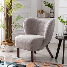 Merax Blush Modern Cute Plush Sherpa Accent Chair with Wood Legs Tufted Wingback Living Room Armchair