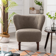 Merax Blush Modern Cute Plush Sherpa Accent Chair with Wood Legs Tufted Wingback Living Room Armchair