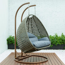 LeisureMod Beige 2 Person Hanging Double Swing/ Rattan Egg Chair