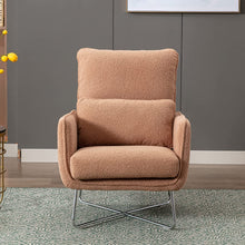 Merax Espresso Modern Comfortable Upholstered Accent Chair with Lumbar Cushion,Teddy Velvet Reading Armchair