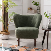 Merax Blush Modern Cute Plush Sherpa Accent Chair with Wood Legs Tufted Wingback Living Room Armchair