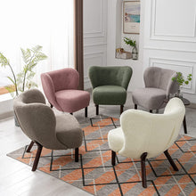 Merax Blush Modern Cute Plush Sherpa Accent Chair with Wood Legs Tufted Wingback Living Room Armchair