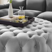 Modway Amour Tufted Button Large Round Performance Velvet Ottoman in Light Gray