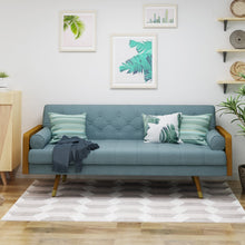 Noble House Nathanial Fabric Tufted Sofa, Blue, Dark Walnut