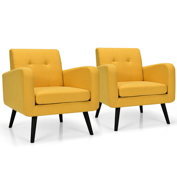 Gymax 2PCS Accent Armchair Single Sofa Chair Home Office w/ Wooden Legs Yellow