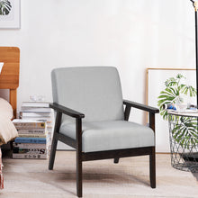 Gymax Fabric Armchair Wooden Upholstered Accent Chair Home Office Light Gray