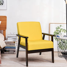 Gymax Fabric Armchair Wooden Upholstered Accent Chair Home Office Yellow