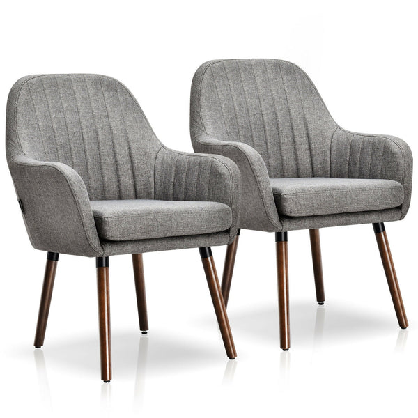 Gymax Set of 2 Accent Chairs Fabric Upholstered Armchairs w/Wooden Legs Gray