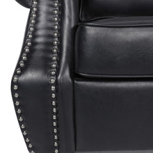 Noble House Amedou Faux Leather 3 Seater Sofa with Nailhead Trim, Midnight Black and Dark Brown